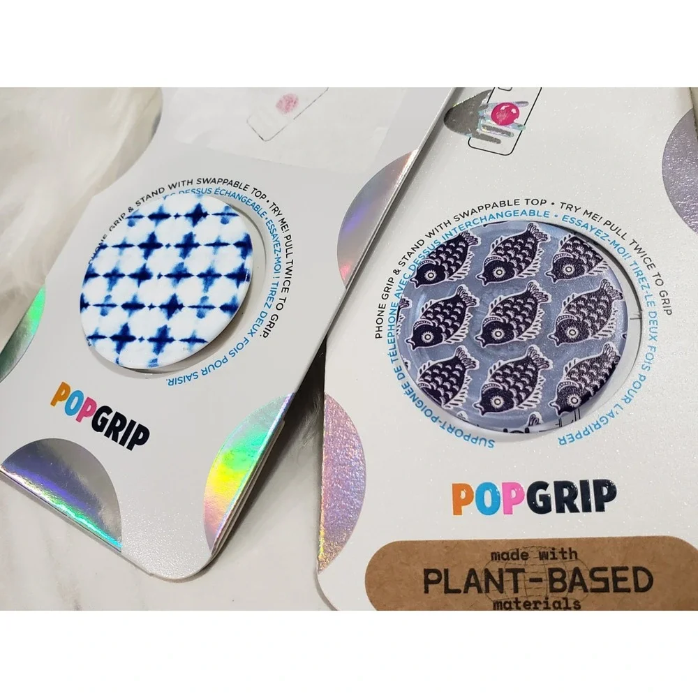 LOT 2 PopSockets Cell Phone Grip blue fish‎ tie dye nautical beach fishing teen